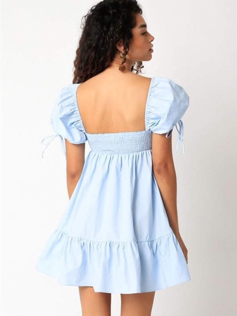 Jessie Sweetheart Neckline Puff-Sleeve Mini Dress - Light Blue - Picture 2 of 5